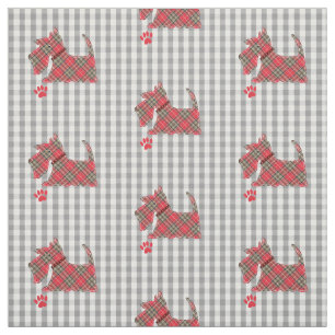 Red Scottish Tartan Terrier Dogs Gingham Plaid Fabric