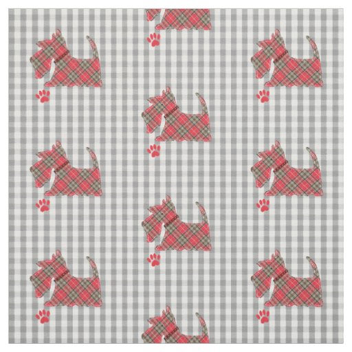 Red Scottish Tartan Terrier Dogs Gingham Plaid Fabric