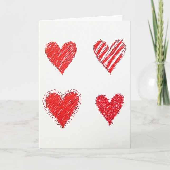 Red Scribble Hearts Card (Front)