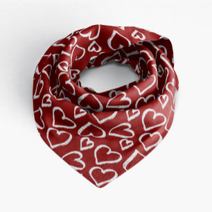 Red Scribbled Hearts Pattern Bandana