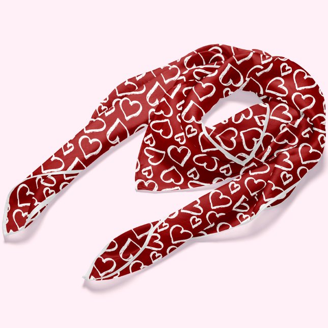Red Scribbled Hearts Pattern Scarf (Creator Uploaded)