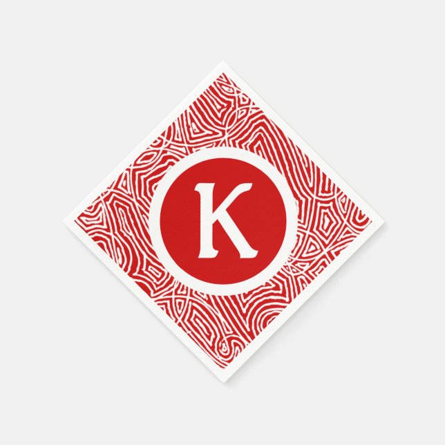 Red Scribbleprint Initial Paper Napkins (Corner)