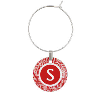 Red Scribbleprint Initial Wine Glass Charm