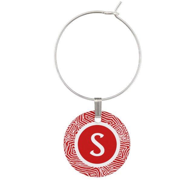 Red Scribbleprint Initial Wine Glass Charm (Front)