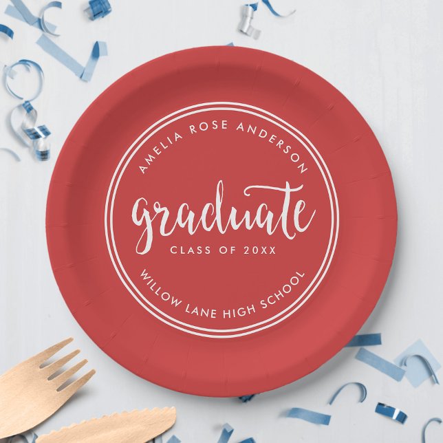 Red Script and White Stripes Graduate Graduation Paper Plates (Creator Uploaded)