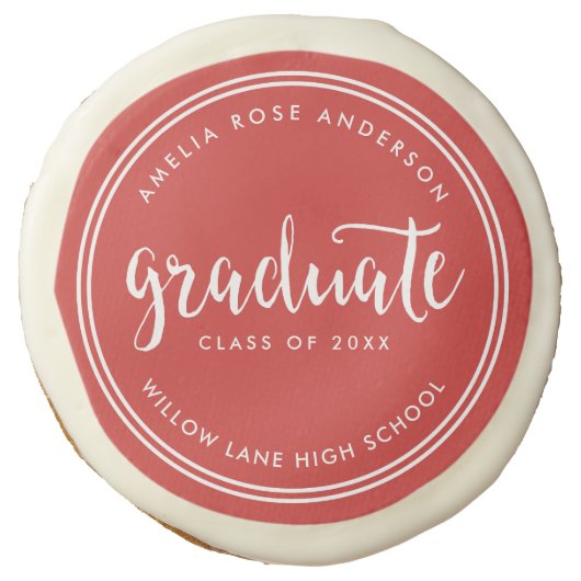 Red Script and White Stripes Graduate Graduation Sugar Cookie (Front)