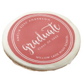 Red Script and White Stripes Graduate Graduation Sugar Cookie (Angled)