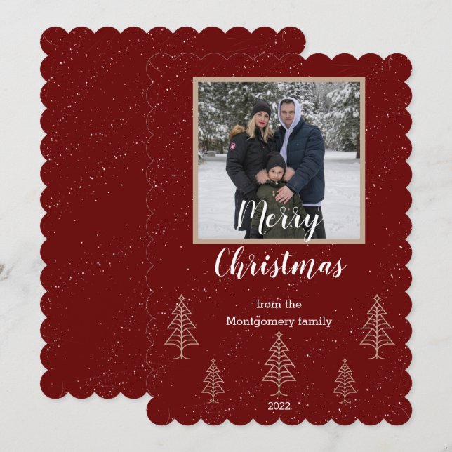 red script Christmas photo Flat Card (Front/Back)