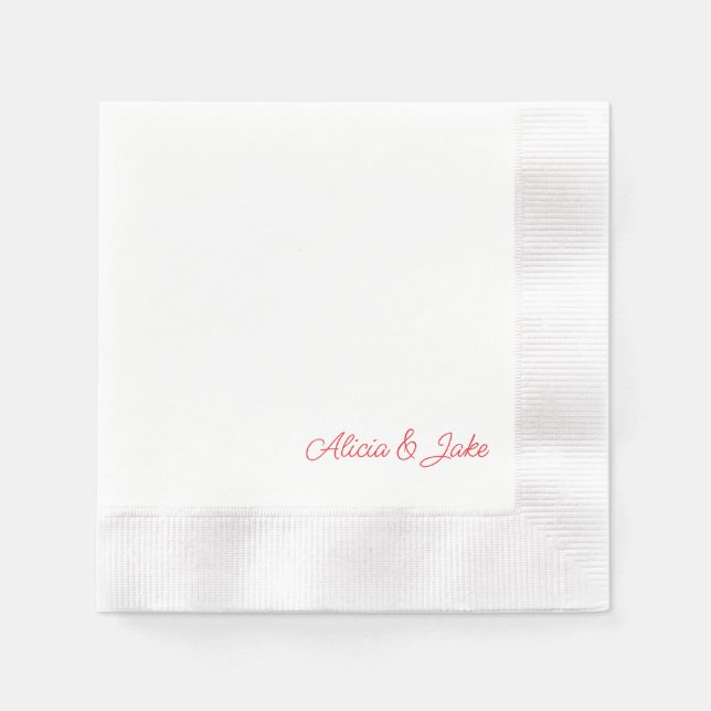 Red Script Couple Names Personalized Wedding Napkins (Front)