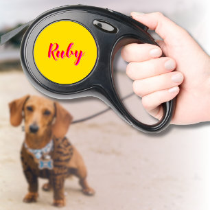 Red Script Custom Pet Name Clean Goldenrod Retractable Pet Leash