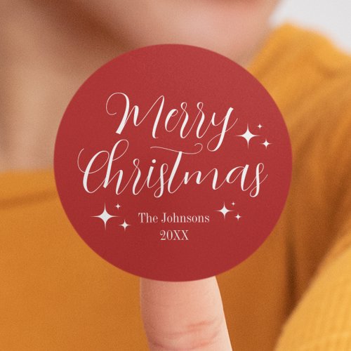 Red Script Elegant Custom Merry Christmas Classic Round Sticker