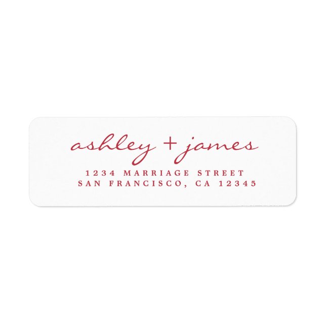 Red Script Elegant Wedding Return Address Label (Front)