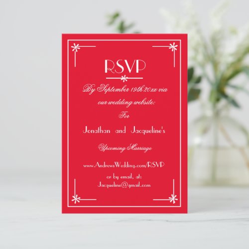 Red script email website Wedding RSVP Card    
