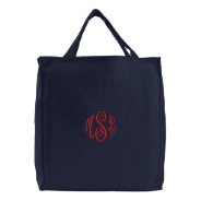 Red Script Embroidered Monogram Embroidered Tote Bag at Zazzle