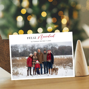 Red Script Feliz Navidad Spanish Christmas Photo Holiday Card