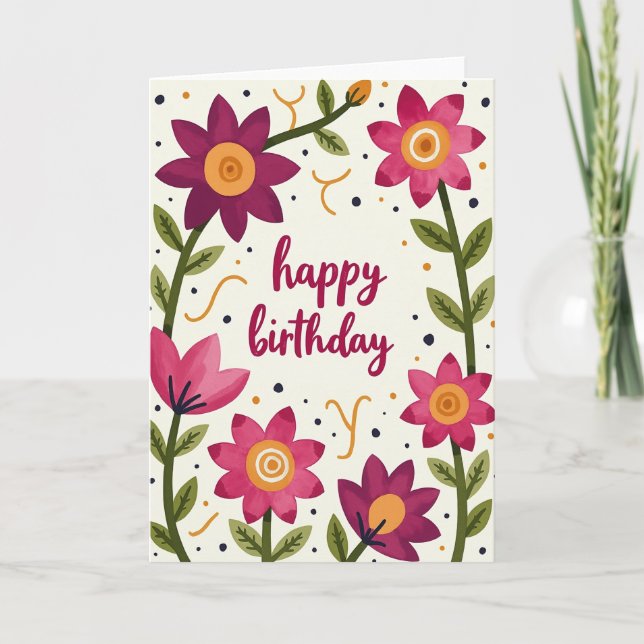 Red Script Floral Birthday Card (Front)