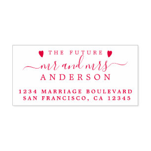 Red Script Future Mr Mrs Wedding Return Address Self-inking Stamp