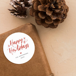 Red Script Happy Howlidays Pet Christmas Classic Round Sticker