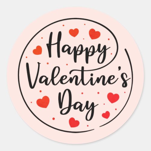 Red Script Happy Valentines Day with Hearts Classic Round Sticker
