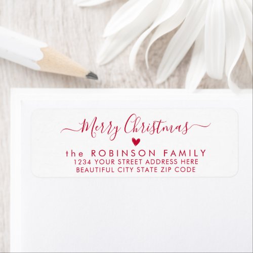 Red Script Heart Christmas Return Address Label