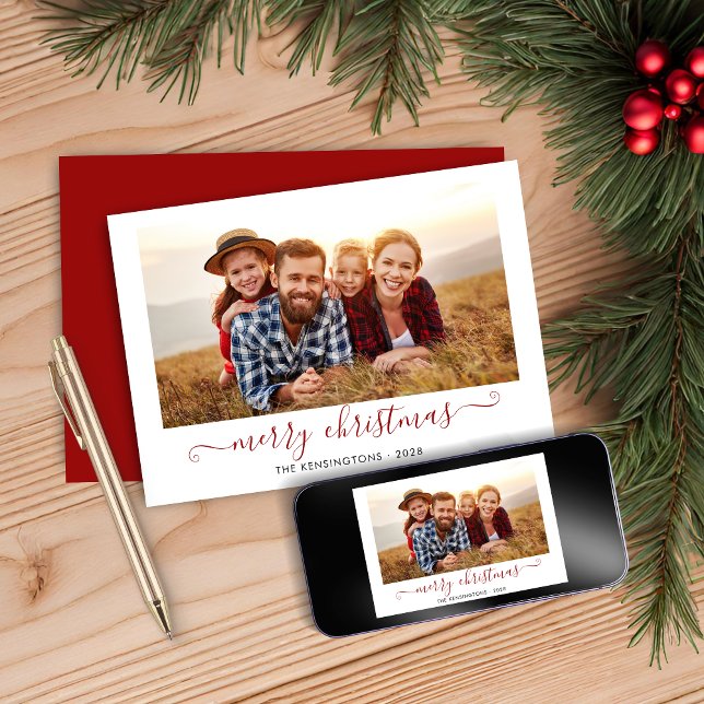 Red Script Merry Christmas Holiday Photo (Red Script Merry Christmas Holiday Photo Card)