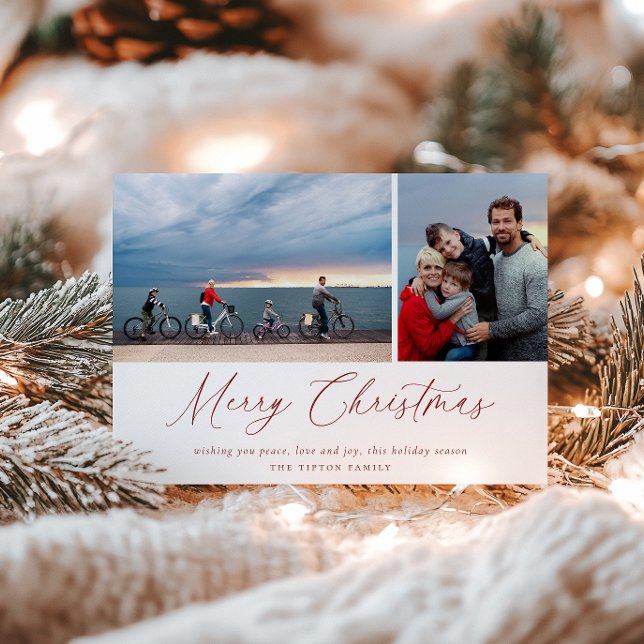 Red Script Merry Christmas Photo Card (Creator Uploaded)