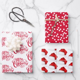 Red Script Merry Christmas, Polkadots & Santa Hat