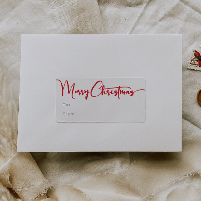 Red Script Merry Christmas Rectangular Gift Label (Creator Uploaded)