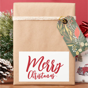 Red Script Merry Christmas Shop Packaging Rectangular Sticker