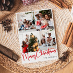 Red Script Merry Christmas Vertical 4 Photo Holiday Card<br><div class="desc">Celebrate the season with this festive red script Merry Christmas vertical 4 photo holiday card featuring a touch of elegant charm. The chic design showcases a simple red-and-white color palette, evoking the cozy spirit of winter. Its modern and unique appeal and rustic wording create a perfect balance between seasonal and...</div>