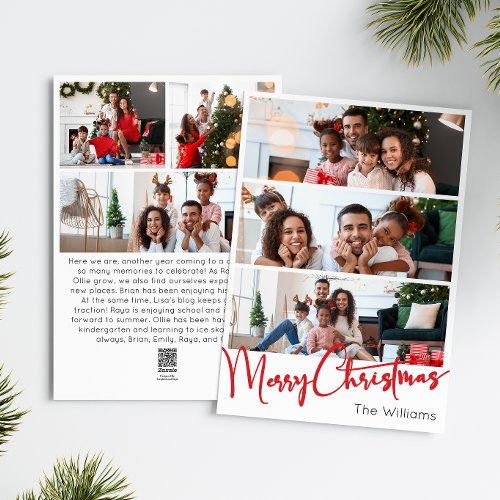 Red Script Merry Christmas Vertical 6 Photo Holiday Card