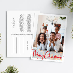 Red Script Merry Christmas Vertical full Photo Holiday Postcard