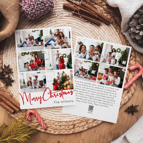 Red Script Merry Christmas Vertical Ten Photo Holiday Card