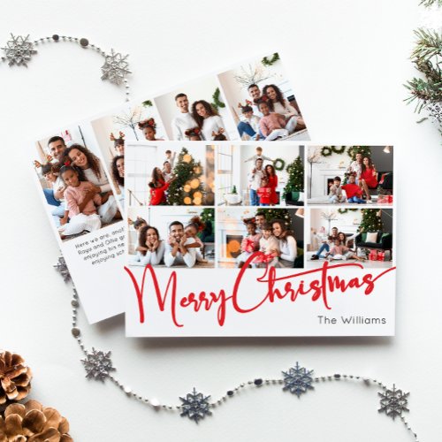 Red Script Merry Christmas Year In Review 10 Photo Holiday Card