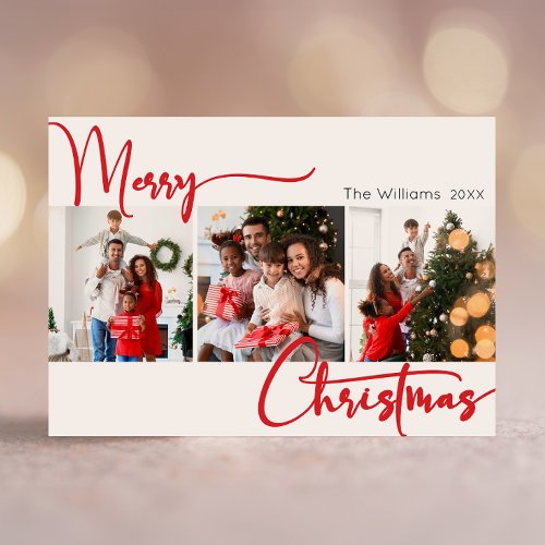 Red Script Merry Christmas Year In Review 3 Photo  Holiday Card
