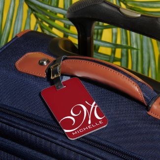 Red Script Monogrammed Luggage Tag