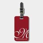 Red Script Monogrammed Luggage Tag at Zazzle