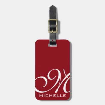 Red Script Monogrammed Luggage Tag by monoshoppe at Zazzle