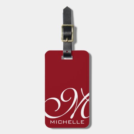 Red Script Monogrammed Luggage Tag