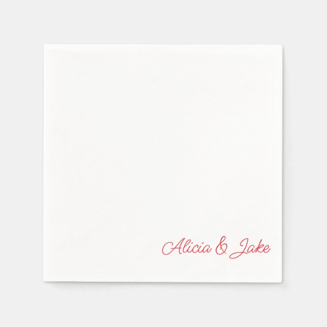 Red Script Names Personalized Wedding Napkins (Front)
