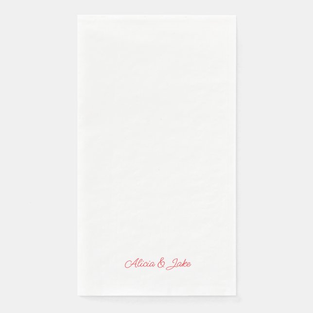 Red Script Names Personalized Wedding Paper Guest Towels (Front)
