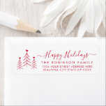 Red Script Pine Christmas Return Address Label<br><div class="desc">Elegant,  Modern Red and White Hand Lettered Christmas Family Return Address Labels. Featuring a pretty hand-written script with saying "merry christmas" in swash-tail font,  pine trees dodle with little hearts. Great for Christmas holiday season,  easy to personalize them with your names and return address info.</div>
