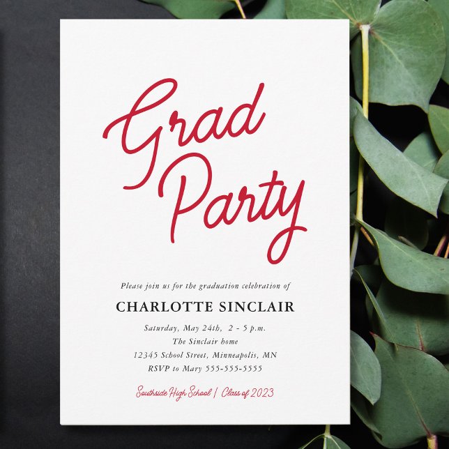 Red Script Simple Budget Grad Party Invitation (Creator Uploaded)