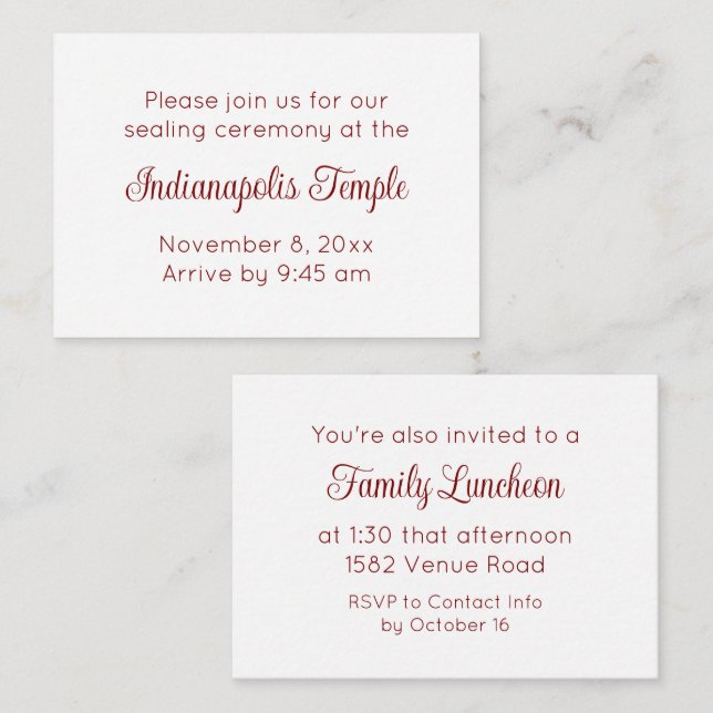 Red Script Temple Sealing & Meal Invitation (Front/Back)