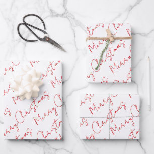 Red script typography Christmas holiday Wrapping Paper Sheets