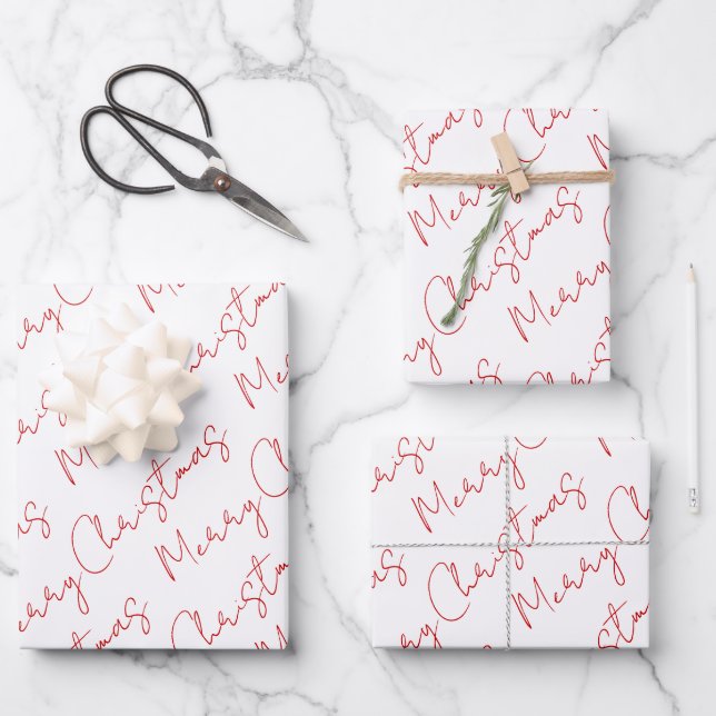 Red script typography Christmas holiday Wrapping Paper Sheets (Front)