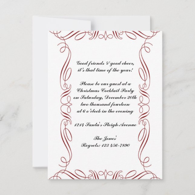 Red Scroll Frame Peppermint Frame Invitation (Front)