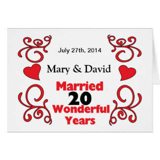Anniversary 20 Years Cards Greeting Photo Zazzle Red Scroll Hearts Names Date 20 Yr Anniversary Card