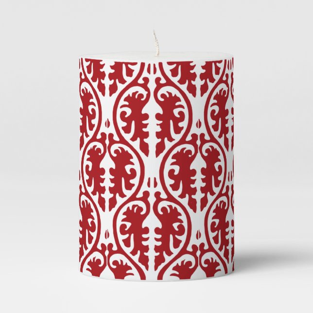 Red Scroll Pattern Pillar Candle (Front)