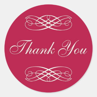 Red Scroll Thank You Classic Round Sticker